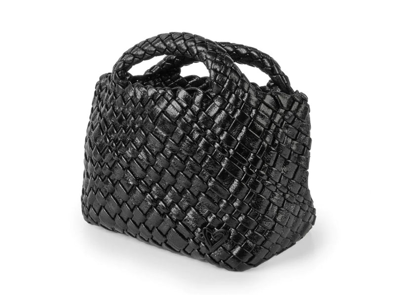 TINY MINI WOVEN TOTE - METALLIC BLACK