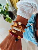 Colorful tartaruga and gold charm beaded bracelets: Brown - Cie Cie + Co