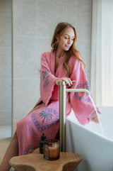 NEW COLLECTION - Watermelon Long Robe - Palm tree print