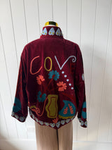 VELVET JACKET- HAND EMBROIDERED- BORDEAUX