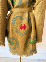 NEW COLLECTION - Khaki Midi Robe - Palm tree, Crab