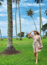 Tan Midi Robe - Seahorse/Coral Print
