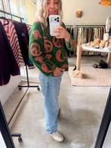 VELVET JACKET- HAND EMBROIDERED- GREEN MAGIC MUSHROOM/PEACE - Cie Cie + Co
