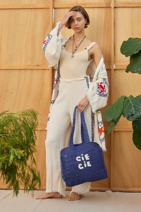 CIE CIE HANDWOVEN TOTE- NAVY/WHITE