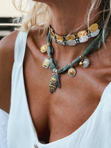 Hematite rock choker and jean scarf spiritual necklace : All gold metals choker - Cie Cie + Co