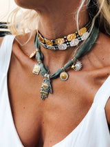 Hematite rock choker and jean scarf spiritual necklace : All gold metals choker - Cie Cie + Co