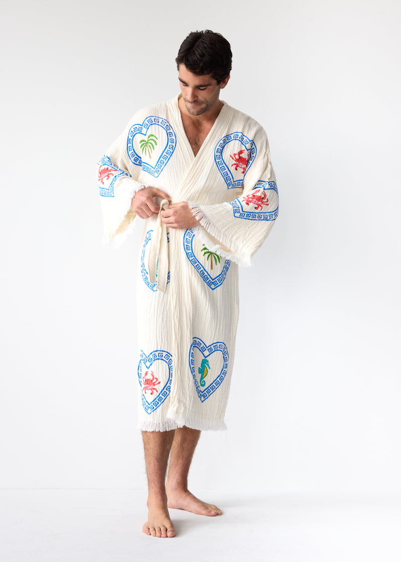Natural Long Robe Multi Motif - Just re-stocked, be quick!