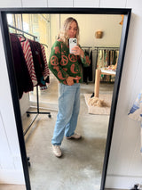 VELVET JACKET- HAND EMBROIDERED- GREEN MAGIC MUSHROOM/PEACE - Cie Cie + Co