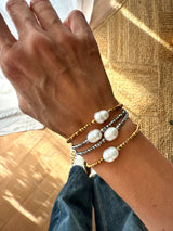 Hematite chic beaded bracelet with pearl detail - Silver - Cie Cie + Co