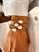 Hematite chic beaded bracelet with pearl detail - Gold - Cie Cie + Co
