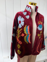 VELVET JACKET- HAND EMBROIDERED- BORDEAUX