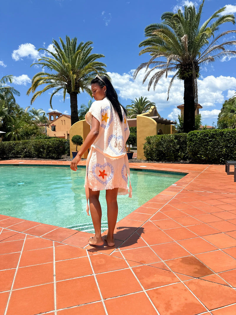 NEW Natural Midi Short Sleeve Robe - Sea Star - Just back in stock!