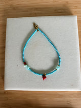 Semiprecious howlite turquoise beads necklace with red heart: Small heart