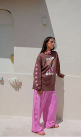 Palm Casa Long Sleeve T-Shirt - Mocha with pink - Cie Cie + Co