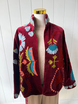 VELVET JACKET- HAND EMBROIDERED- BORDEAUX