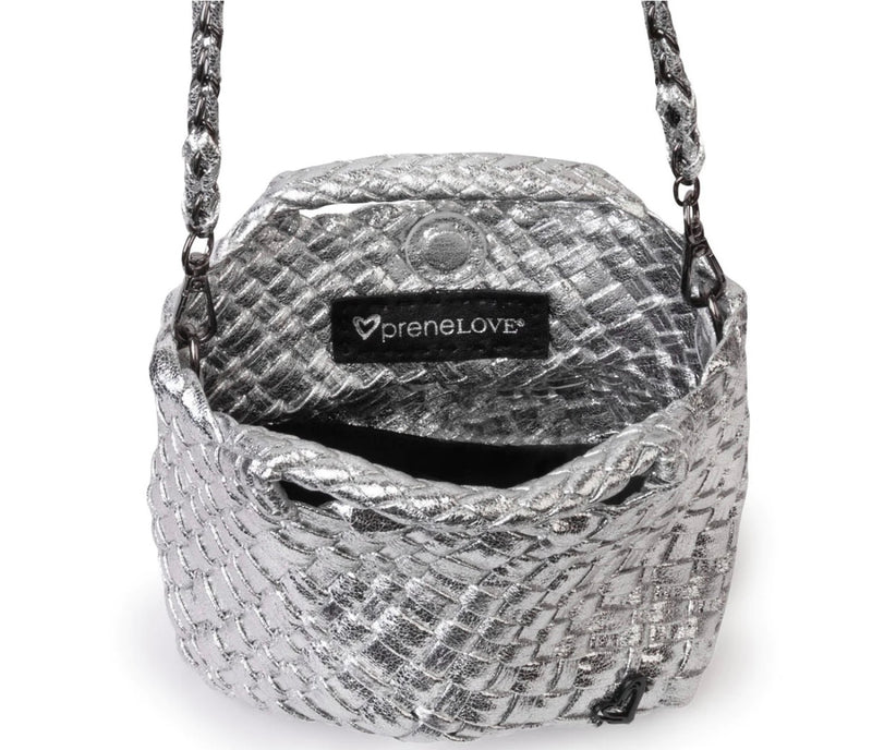 TINY MINI WOVEN TOTE - SILVER