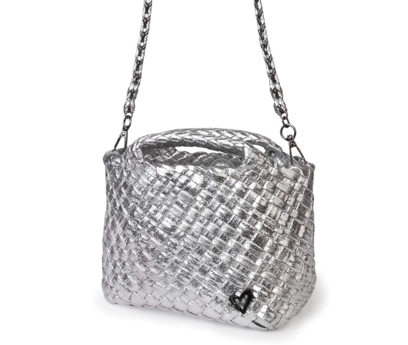 TINY MINI WOVEN TOTE - SILVER