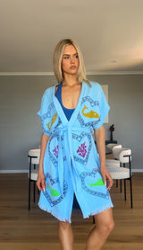 Azure Midi Short Sleeve Robe - Sardine Coral - Just arrived!