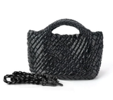 TINY MINI WOVEN TOTE - METALLIC BLACK