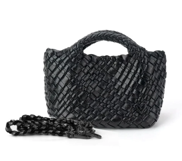 TINY MINI WOVEN TOTE - METALLIC BLACK