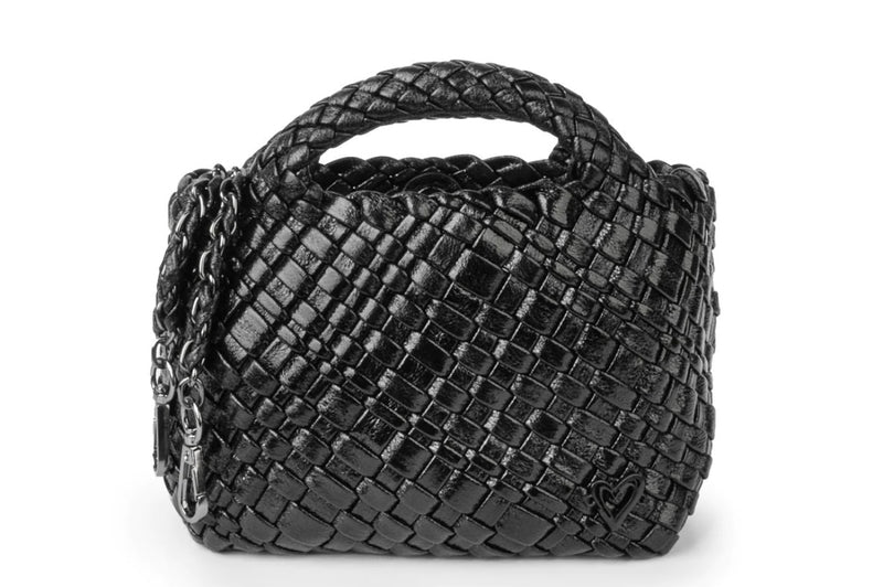 TINY MINI WOVEN TOTE - METALLIC BLACK