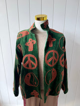 VELVET JACKET- HAND EMBROIDERED- GREEN MAGIC MUSHROOM/PEACE - Cie Cie + Co