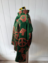 VELVET JACKET- HAND EMBROIDERED- GREEN MAGIC MUSHROOM/PEACE - Cie Cie + Co
