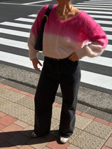 Milana Two Tone Long Sleeve Mohair Knit - Pink and White