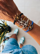 Macrame evil eye protection bracelet with gold details: Yellow Gold - Cie Cie + Co
