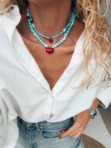 Semiprecious howlite turquoise beads necklace with red heart: Big heart - Cie Cie + Co