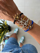 Macrame evil eye protection bracelet with gold details: Yellow Gold - Cie Cie + Co
