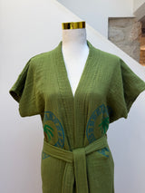 NEW COLLECTION - Kiwi Long Robe with short sleeves - Palm tree and crab print - Cie Cie + Co