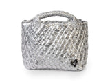 TINY MINI WOVEN TOTE - SILVER