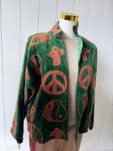 VELVET JACKET- HAND EMBROIDERED- GREEN MAGIC MUSHROOM/PEACE - Cie Cie + Co