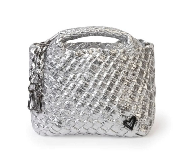 TINY MINI WOVEN TOTE - SILVER