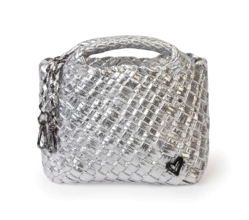 TINY MINI WOVEN TOTE - SILVER