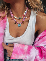 Bohemian pink bandana scarf and colorful beaded necklaces: Pink bandana - Cie Cie + Co