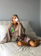 Tan Long Robe Sardine/Coral print - Just arrived!