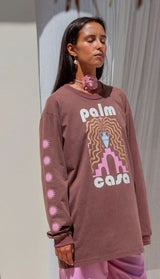 Palm Casa Long Sleeve T-Shirt - Mocha with pink - Cie Cie + Co
