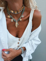 Hematite rock choker and jean scarf spiritual necklace : All gold metals choker - Cie Cie + Co