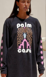 Palm Casa Long Sleeve T-Shirt - Midnight with pink - Cie Cie + Co