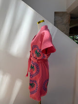 NEW COLLECTION- Watermelon Midi Short Sleeve Robe - Palm tree - Cie Cie + Co