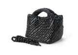 TINY MINI WOVEN TOTE - METALLIC BLACK