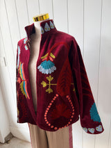 VELVET JACKET- HAND EMBROIDERED- BORDEAUX