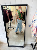 VELVET JACKET- HAND EMBROIDERED- GREEN MAGIC MUSHROOM/PEACE - Cie Cie + Co