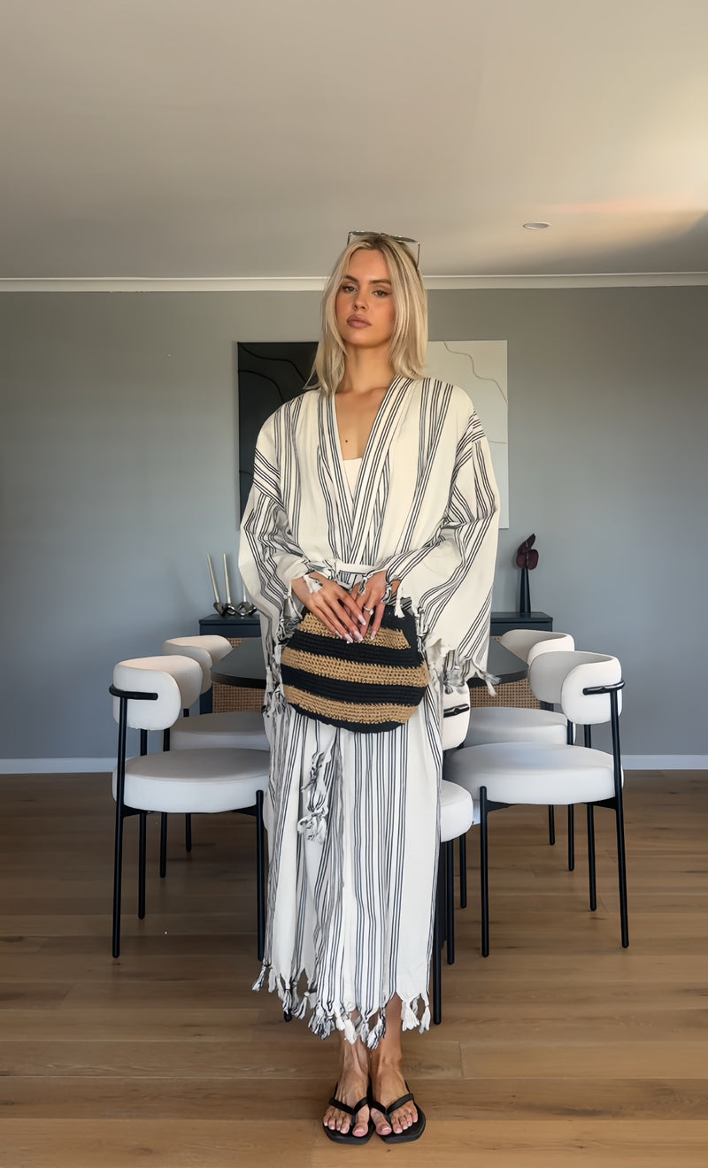 Striped Tassel Cotton Robe - New style, be quick!