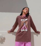Palm Casa Long Sleeve T-Shirt - Mocha with pink - Cie Cie + Co