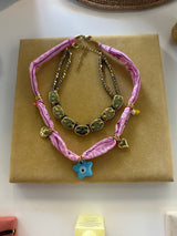 Hematite rock choker and jean scarf spiritual necklace : All gold metals choker - Cie Cie + Co