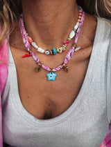 Bohemian pink bandana scarf and colorful beaded necklaces: Pink bandana - Cie Cie + Co