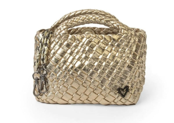 TINY MINI WOVEN TOTE - GOLD